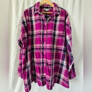 Women's Old Navy The Boyfriend Shirt Purple Plaid Long Sleeve Button Up XXL